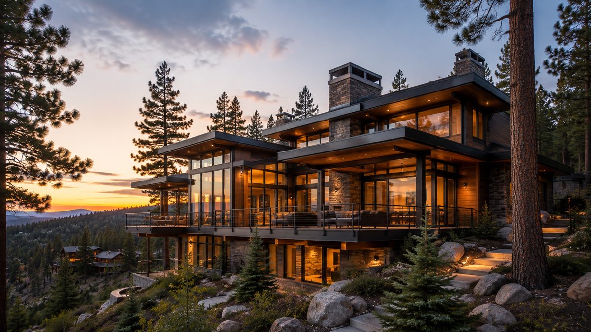 Striking modern mountain home of glass, steel, and cedar in Martis Camp